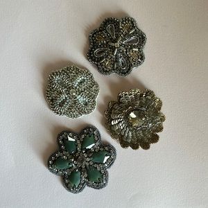 Anthropologie Rhinestone Flower Hair Clips Set of 4